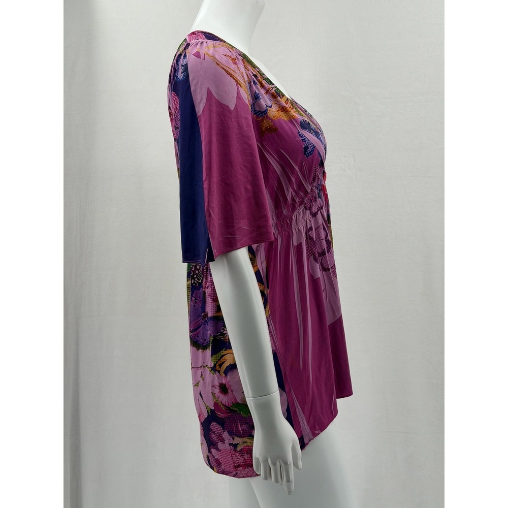 One World Top Womens Medium Pink Floral Butterfly Embellished Tunic Y2k Romantic - Picture 3 of 10